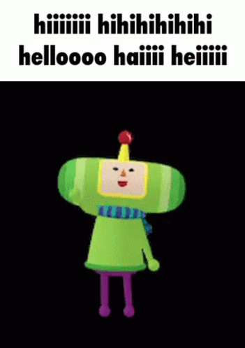 gif of the Little Prince from Katamari waving with text above thats says: hiii hihihi hellooo hai hei